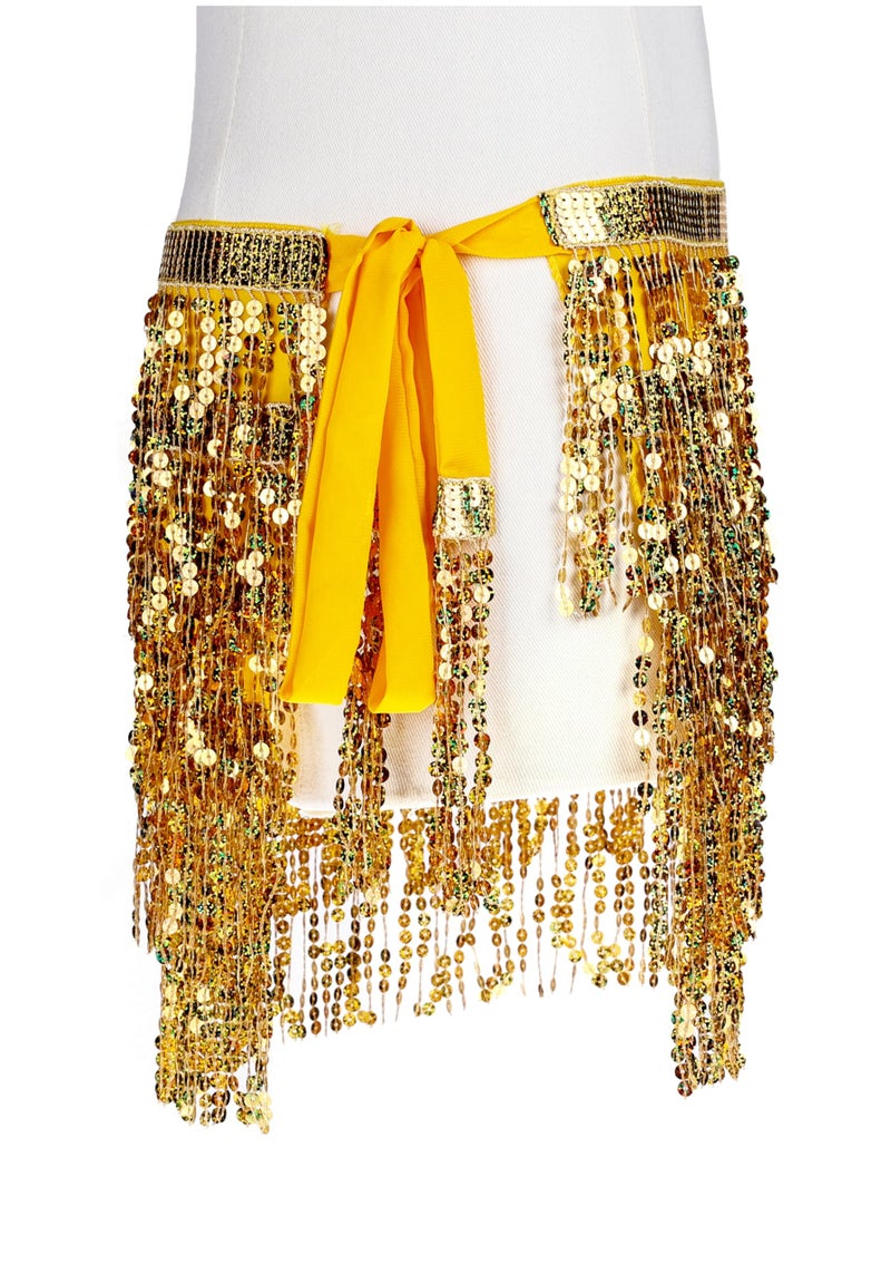 *daisysboutique* Women Belly Dance Skirt Fringe Skirts Sparkly Sequin Hip Scarf Party Costume (One Size, 1 Piece Gold) - Image 4